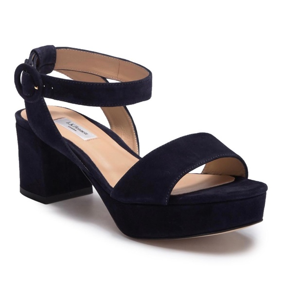 L.K. Bennett Alie Navy Blue Suede Heel Sandal - Picture 4 of 8